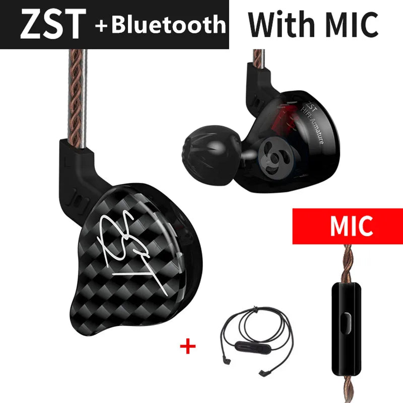 KZ ZST Bluetooth Earphones 1DD+1BA Driver Dynamic & Armature in Ear Monitors Noise Isolating HiFi Music Sports Earbuds Headset