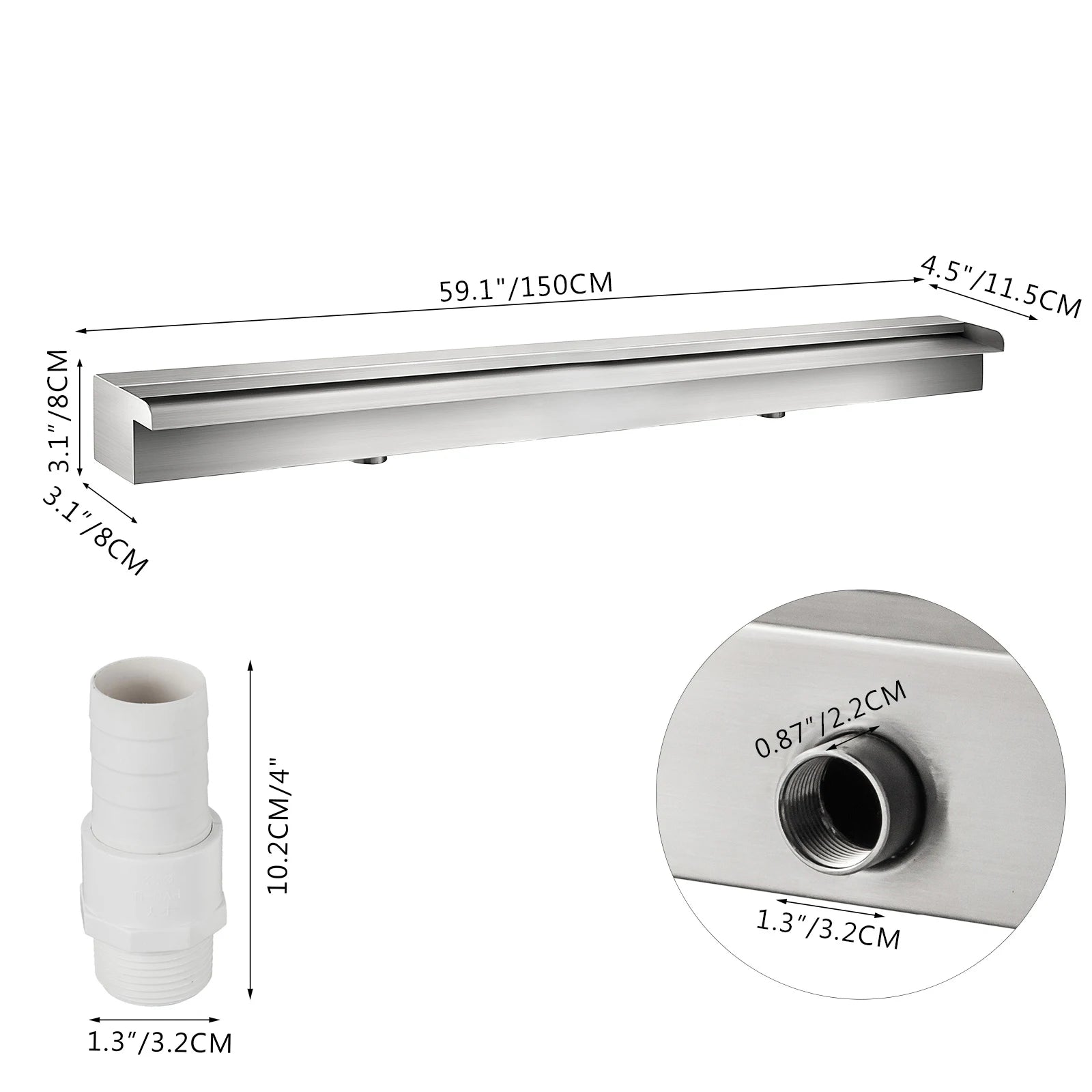 SucceBuy Waterfall Pool Fountain Stainless Steel Pipe Connector Spillway Garden Outdoor Pond Rectangular Swimming Pool Fountain