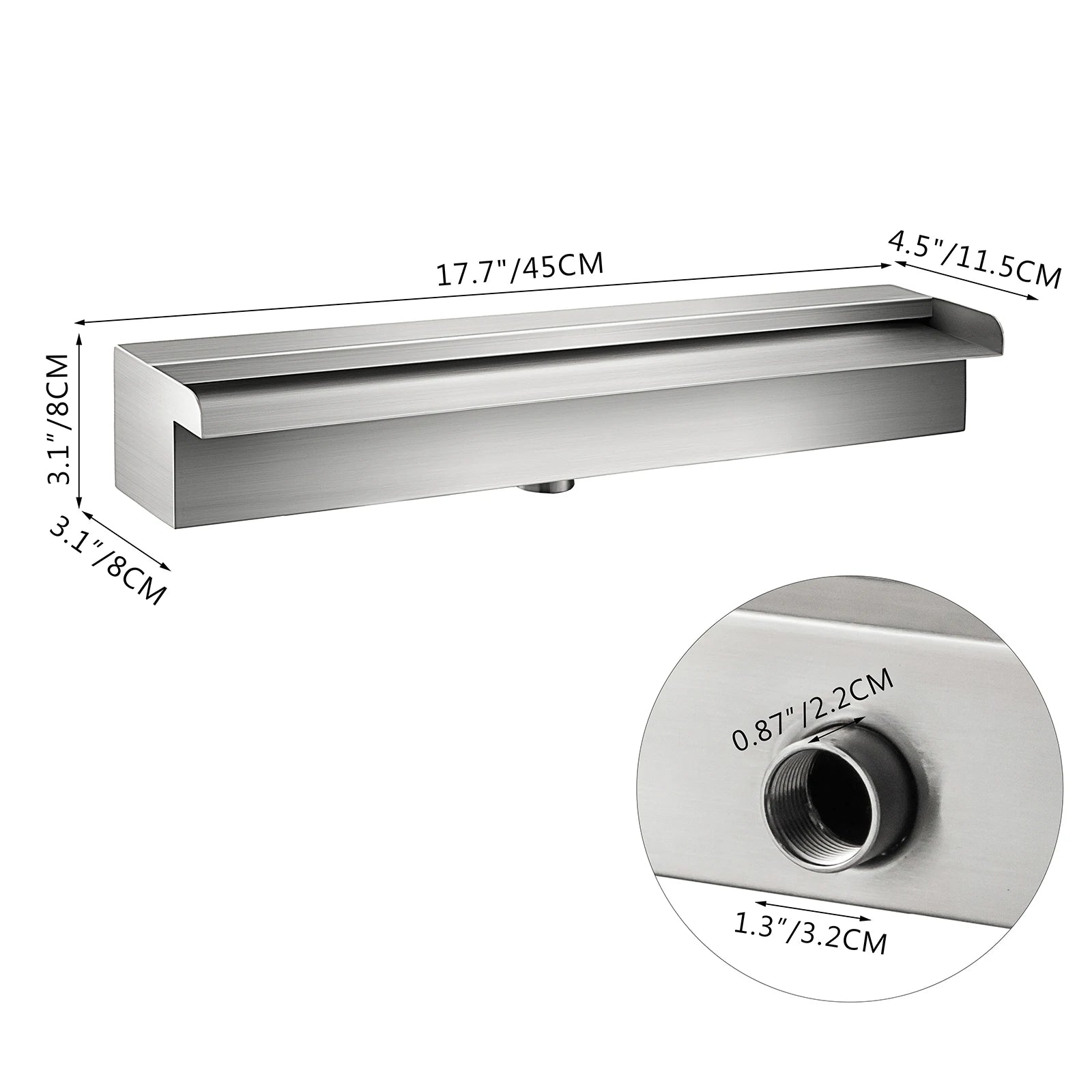 SucceBuy Waterfall Pool Fountain Stainless Steel Pipe Connector Spillway Garden Outdoor Pond Rectangular Swimming Pool Fountain
