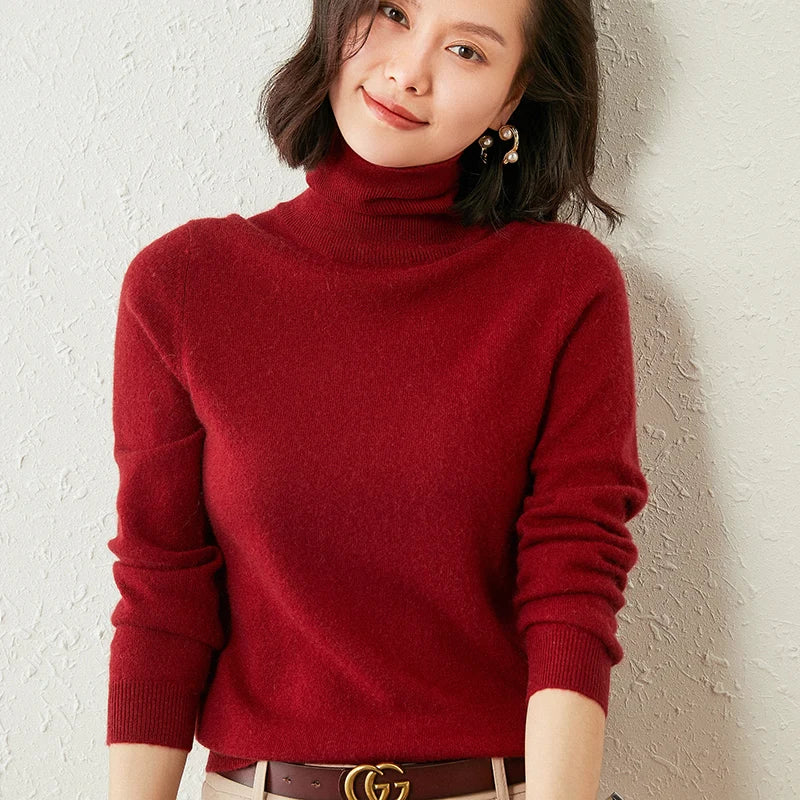 Women Sweaters 100% Pure Cashmere Pullovers Winter New Arrival Turtleneck Jumpers Woman Knitwear Girl Clothes Lady Top 20Colors
