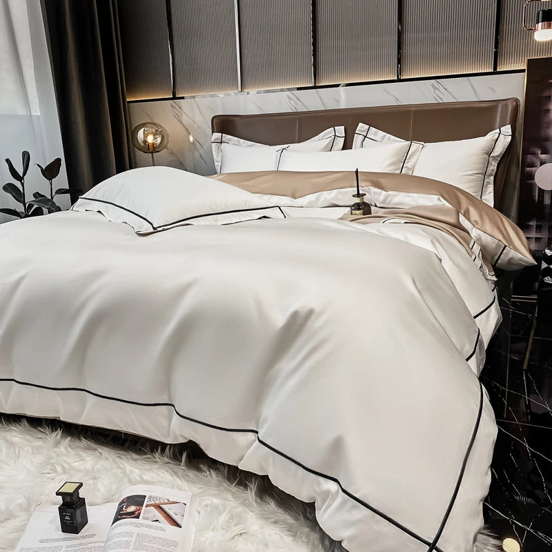 White Egyptian Cotton Bedding Sets Embroidery Duvet Cover Flat/Fitted Bed Sheet Linen Hotel Style Home Textiles Queen King