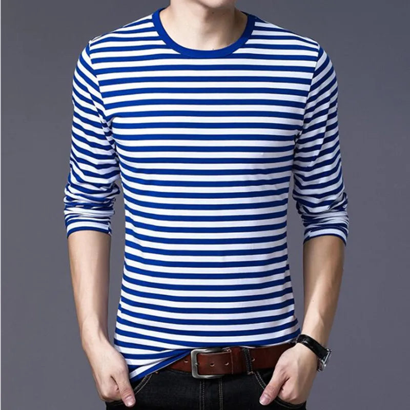 Men t-shirt for men clothing harajuku Women's t-shirt Slim Fit cotton Stripe Long sleeve tshirt Plus Size fashion T-shirts top