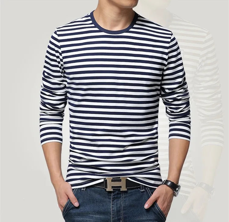 Men t-shirt for men clothing harajuku Women's t-shirt Slim Fit cotton Stripe Long sleeve tshirt Plus Size fashion T-shirts top