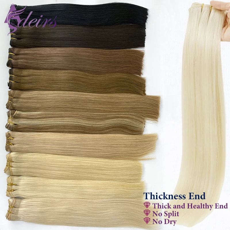 ADEIRS Straight Human Hair Weft Bundles European Remy Natural Human Hair Extension 14"-24" Can Curly Double Hair Weaves Blonde