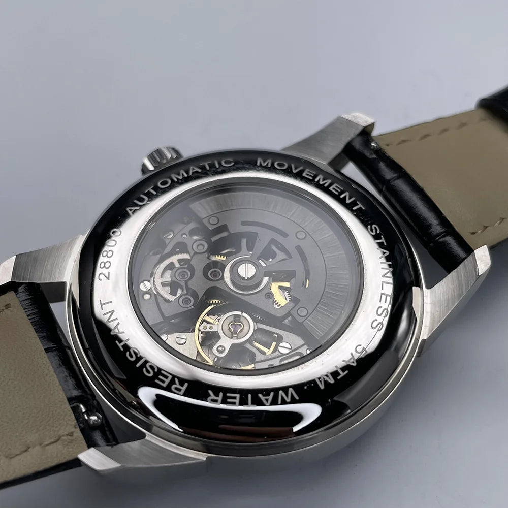 Fashion Men Automatic Mechanical Watch Skeleton Dial 316L Stainless Steel Case Waterproof Genuine Leather Strap Wristwatch