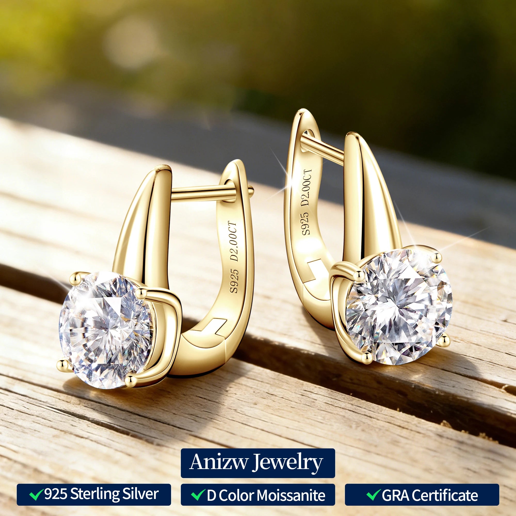 Anziw 2.0CT 8mm D Color Moissanite U Shape Hoop Earrings for Women 925 Silver Solitaire Lab Diamond Sparking Jewelry 2025 Trend