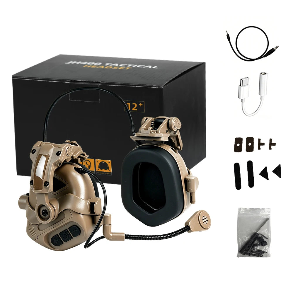 BOOIU Tactical Bluetooth Headset Electronic Outdoor Shooting Airsoft Earmuffs Hearing Protector Headphone with Headphone Stand