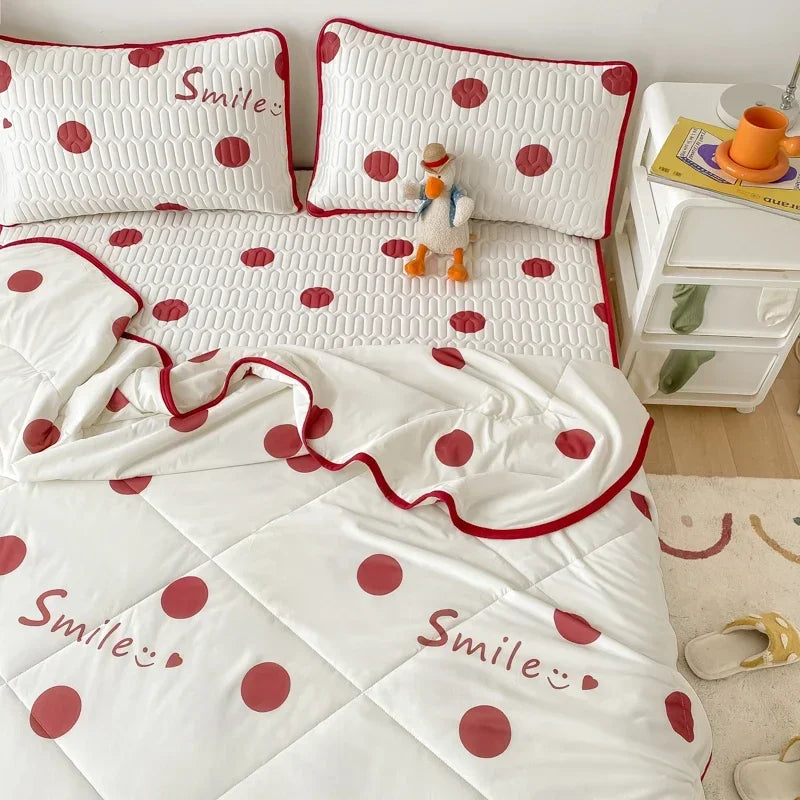 Cooling Summer Comforter Bedding Sets Double Sided Cool Feeling Fabric Duvet Summer Blanket Ice Silk Fitted Sheet and Pillowcase
