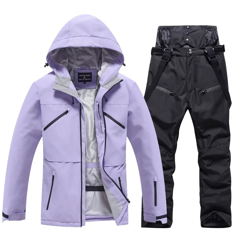 NEW Fashion Men Women Winter Ski Suit Windproof Waterproof Snowboard Jacket and Pants Snow Clothes Female Skiwear Pure White