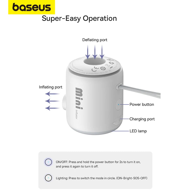 Baseus Wireless Air Compressor Mini Air Inflator Pump for Air Mattresses Beds Inflatable Mats Swim Ring Deflate For Storage Bag
