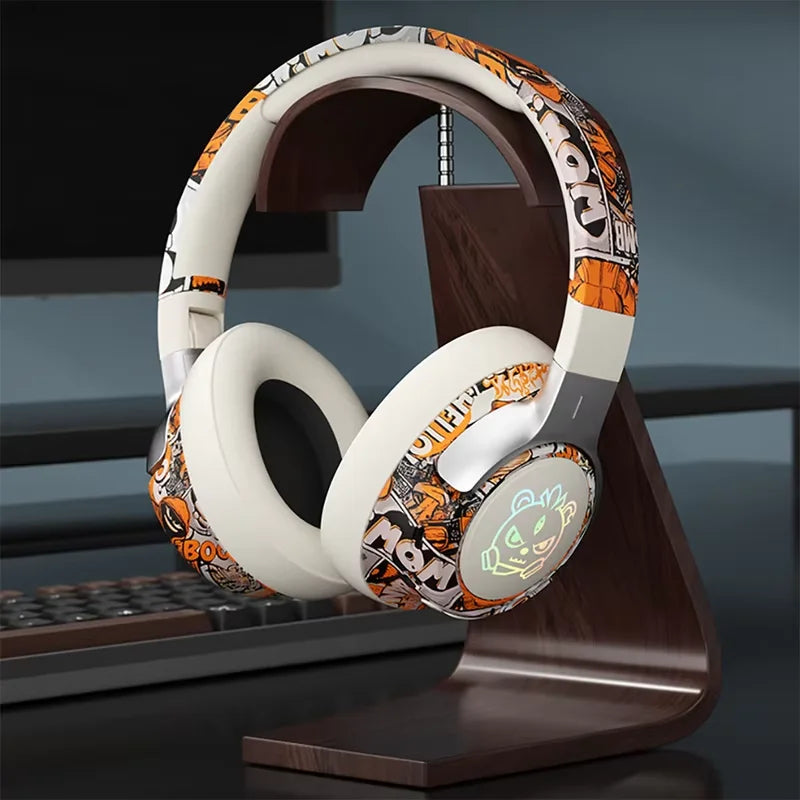 Bluetooth 5.3 Gaming Wireless Headset, Low Latency, Noise Cancelling Mic, RGB Light, Over-ear Headphones for PC