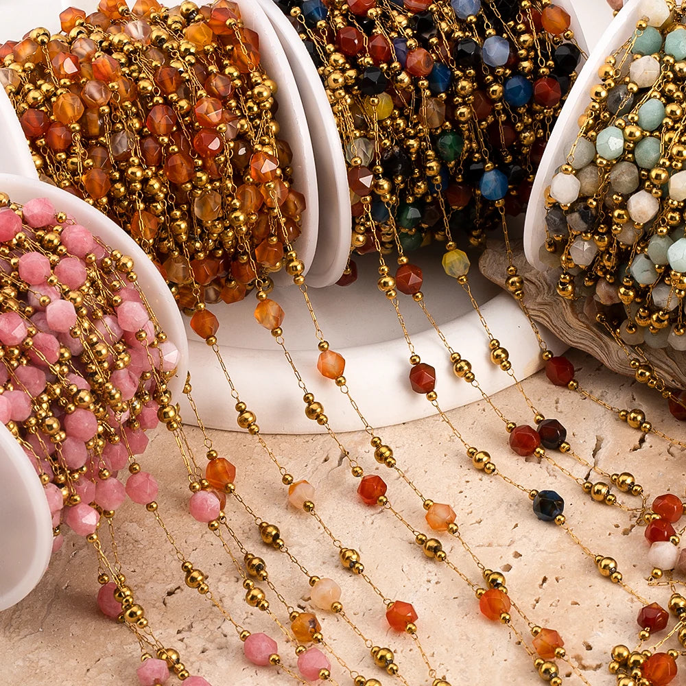 0.5 Meter 1 Meter Stainless Steel Irregular Stone Beaded Chain for DIY Boho Necklaces Handmade Bracelets Jewelry Making Supplies