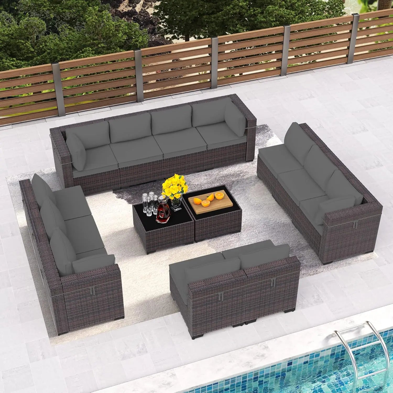 14 Pieces Outdoor Patio Furniture Set,Outdoor Sectional Furniture All Weather PE Rattan Wicker Patio Conversation Set, Custom