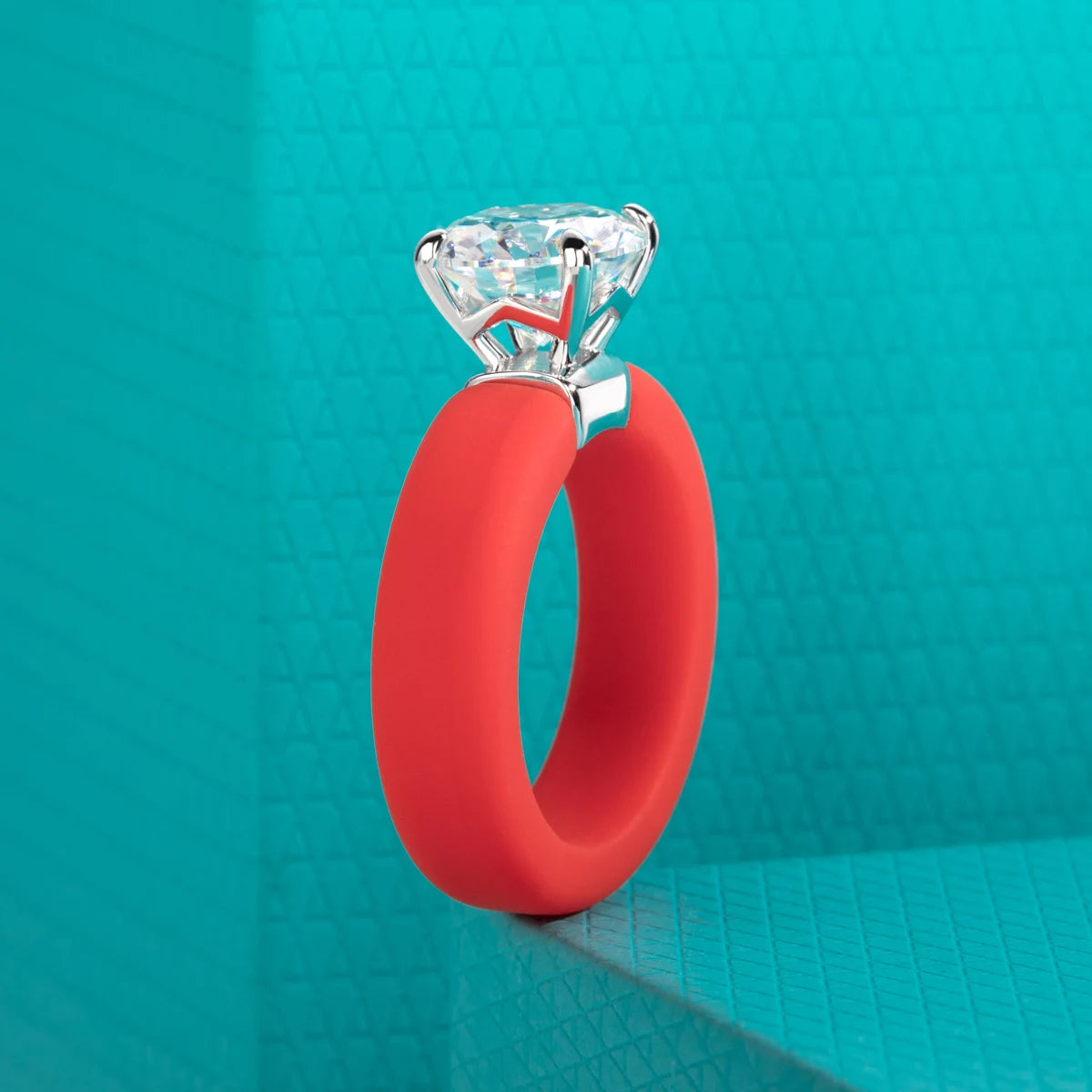 AnuJewel 3.5ct Moissanite Inlaid Silicone Ring 925 Sterling Silver Rubber Comfort Fit Wedding Ring for Women Jewelry Gifts