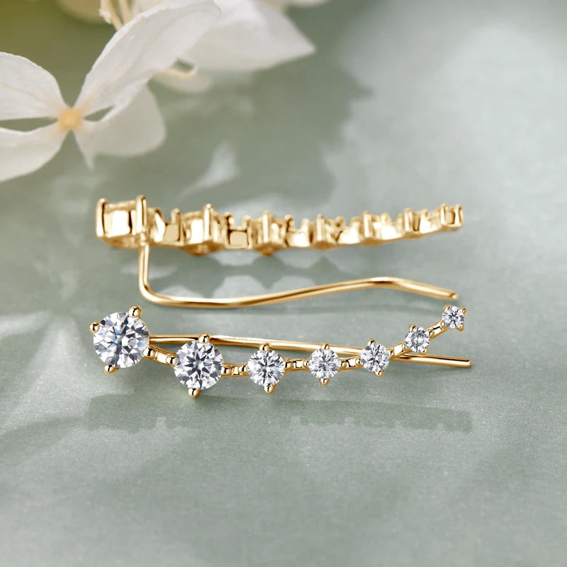 Full D Moissanite Earrings For Women Silver 925 Black/ White Diamond 7 Star Ear Cuffs Crawler Climber Earrings Unique Jewelry