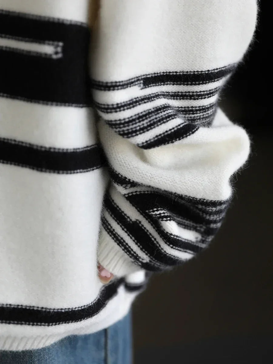 CHIC VEN Women Sweaters Streetwear Casual Loose Pullover Stripe Girl Jumpers Thick Warm Female Tops Autumn Winter 2025 Plus