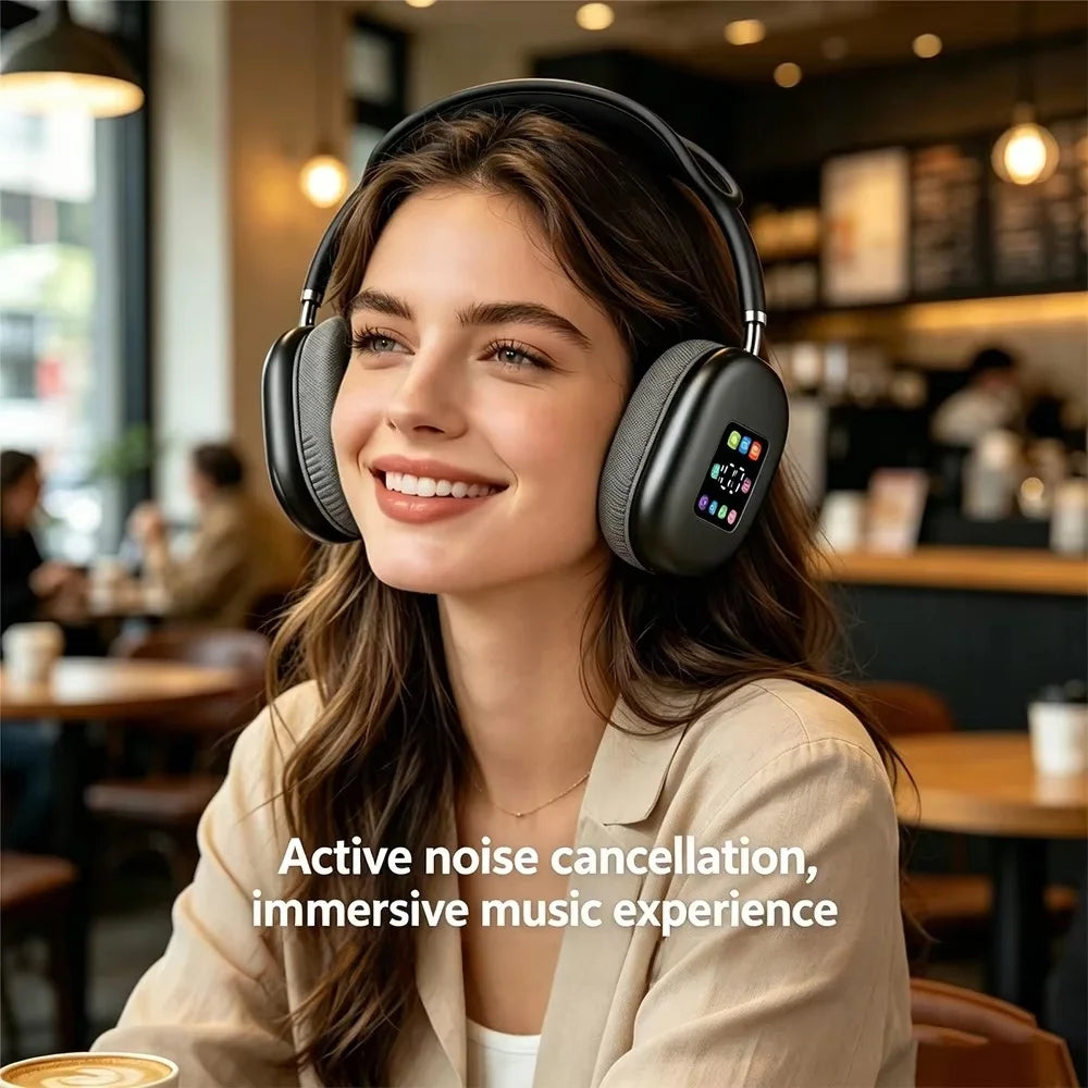 Bluetooth 5.3 Headphones with LED Screen 3.5mm AUX Over Ear Earphones HIFI Stereo Noise Cancelling Wireless Headsets