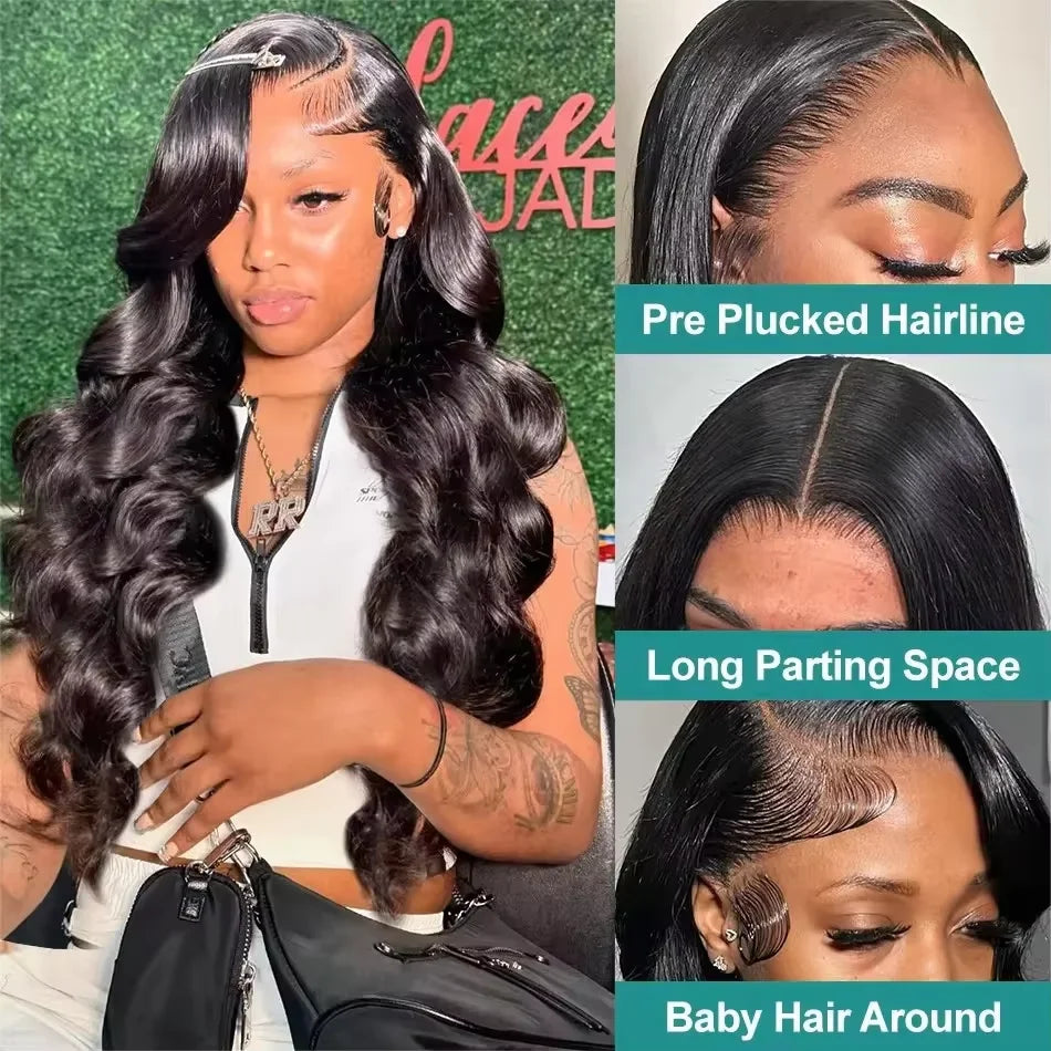 100% Human Hair 13x6 Lace Frontal Wigs Body Wave HD 13x4 Lace Front Wig Black Loose Water 30 40 Inch Black