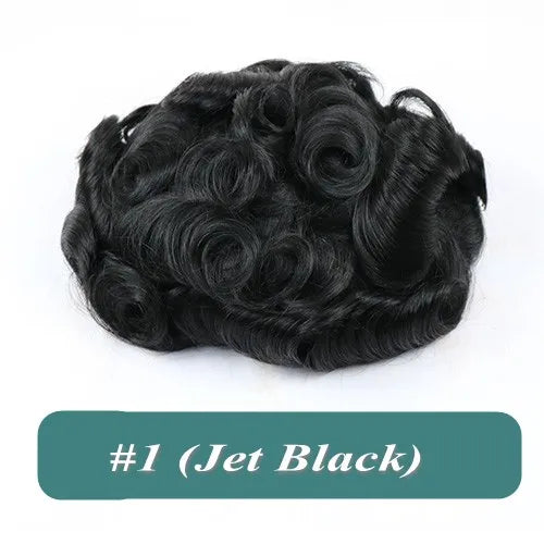 Full Skin 26mm Natural Curly Hair Toupee for Men Machine Injected Cheap Curly Hair Capillary Prosthesis Hair Replacement Wig