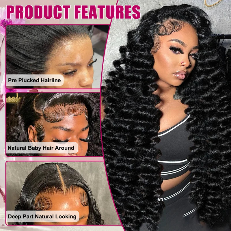 Deep Wave 13x6 Lace Front Human Hair Wig 30 40 Inches Brazilian Water Deep Wave 13x4 HD Lace Frontal Wig Curly Wigs For Women