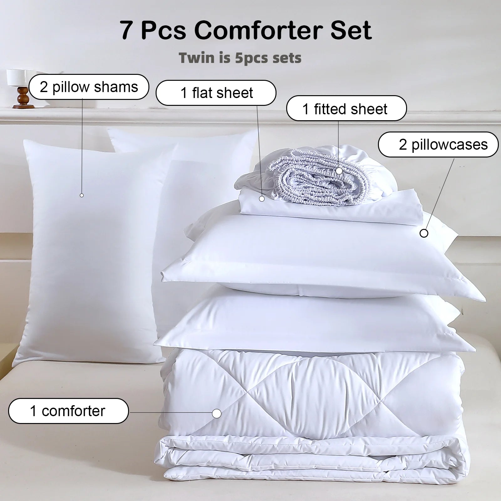 5pcs/7pcs Twin Full Queen King Bedding Sets Home Decor Comforter Flat Sheet Fitted Sheet Pillowcases Sleeping Sets