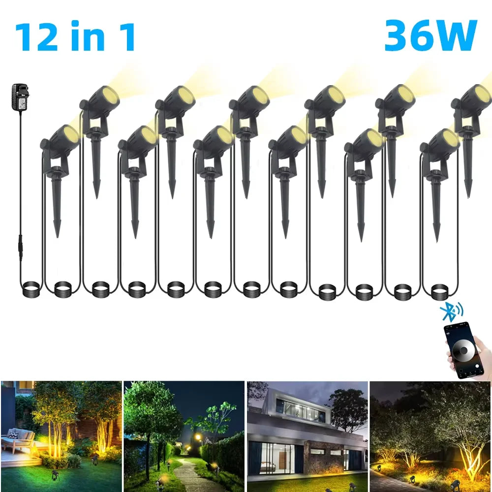 Outdoor Smart Landscape Spotlight APP and Remote Control 16 Million Colors IP65 Waterproof For Path Courtyard Gardens Backyard