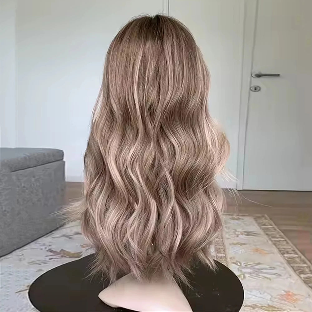 Premium 10% Human Hair Blend Luxury HD Lace Wig Dark Blonde Balayage Synthetic Invisible Lace Front Wig for Women with Hair Loss