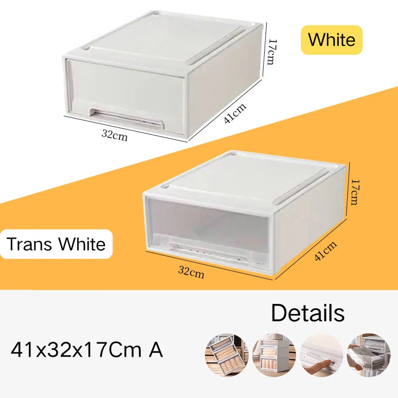 Household Stacking Storage Drawer Boxes Large Capacity Wardrobe Drawer Organizer Plastic Clear Clothes Container With Lids
