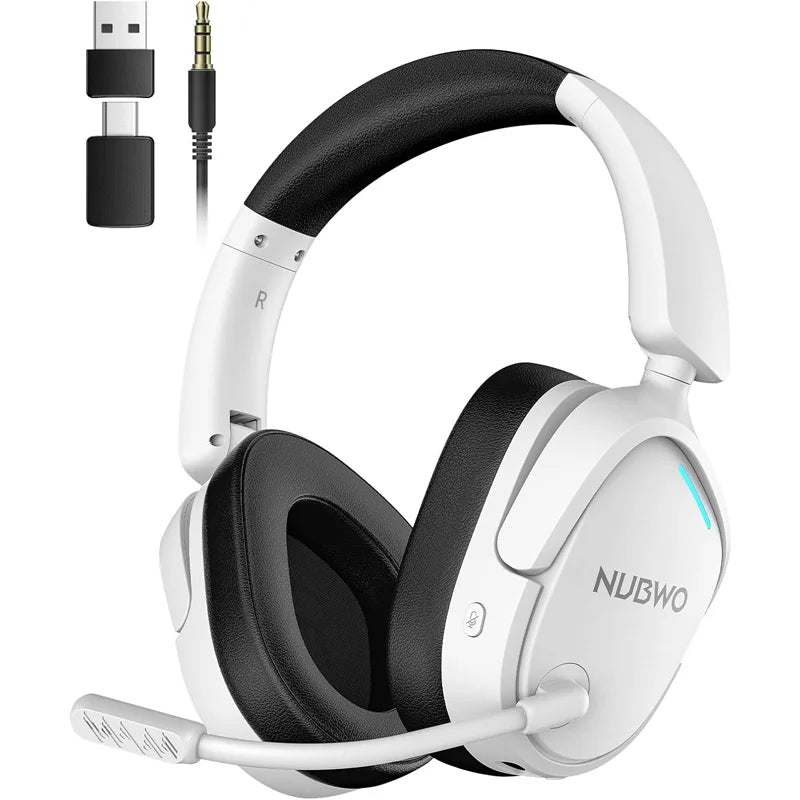 NUBWO Wireless Gaming Headset Dual 2.4G & Bluetooth Simultaneous Gaming Headphones Noise-Canceling Mic Comfortable Foldable