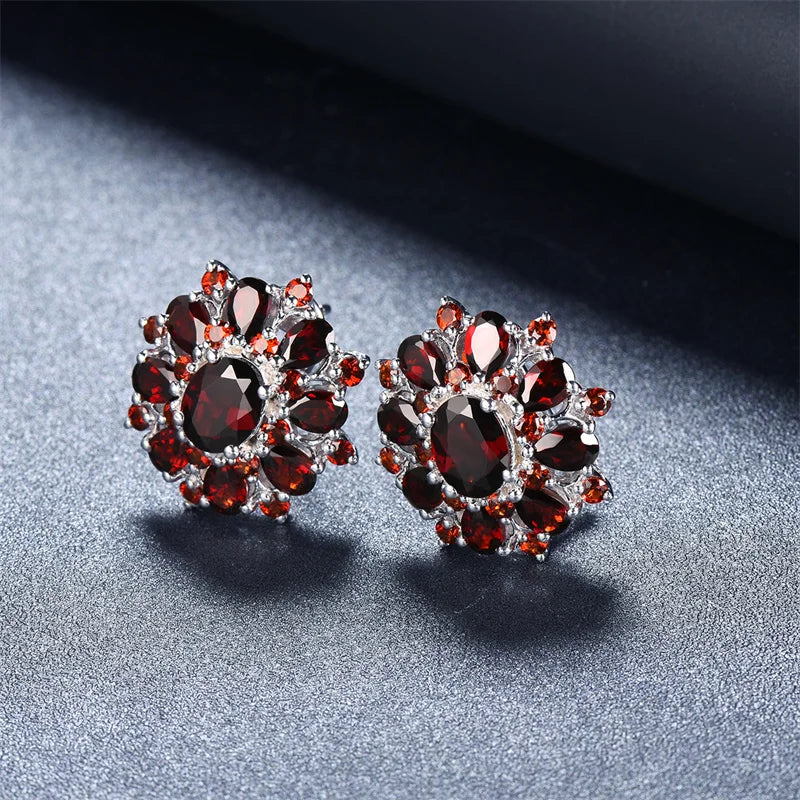 15 Carats Garnet Silver Earrings Natural Gemstone 925 Sterling Silver Fine Jewelry for Women, Gift for Christmas