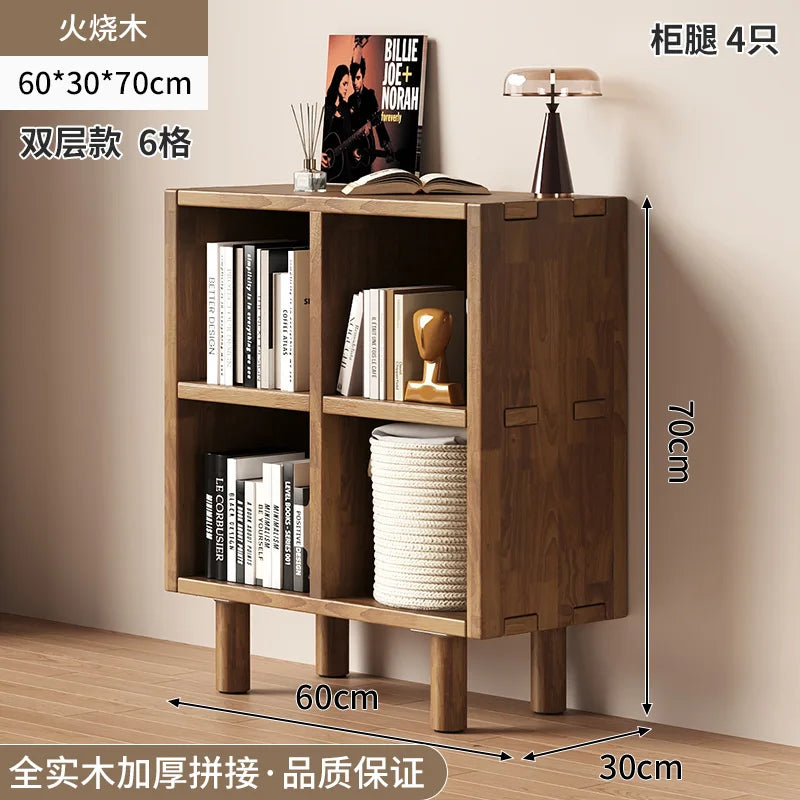 Solid Wood Short Bookshelf Floor Storage Cabinet Grid Organizer Shelf for Living Room Home & Kindergarten Display Unit