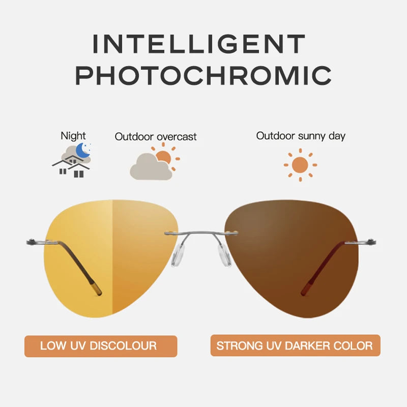 CAPONI Rimless Sunglasses Night Vision Yellow Pilot Sun Glasses For Men Women Discoloration Multifunction UV400 Glasses BSYS7466