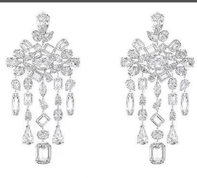 Original white crystal clip earrings, women's fashion trend earrings, jewelry accessories, birthday party gifts