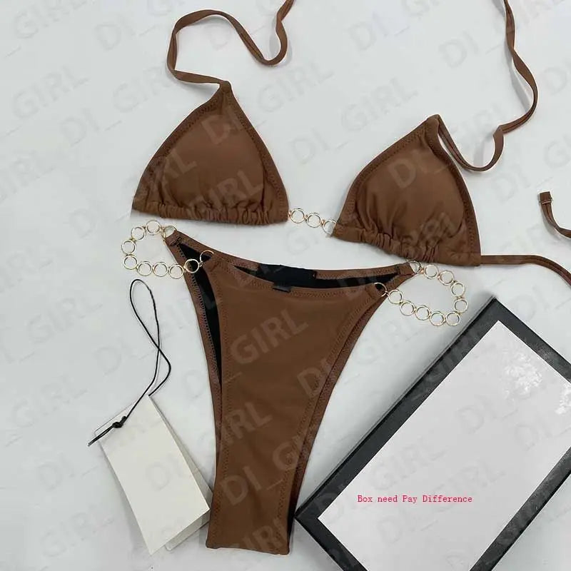 2025 Summer New Women's Outdoor Beach Swimsuit Sexy Hanging Neck Strap Split Bikini