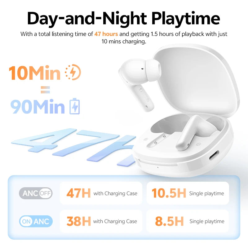 QCY T13 Pro HT23 Adaptive ANC Wireless Earbuds 13mm Drivers Powerful Bass 50dB Hybrid ANC Bluetooth 6.0 Earphones 6 Mics ENC 47H