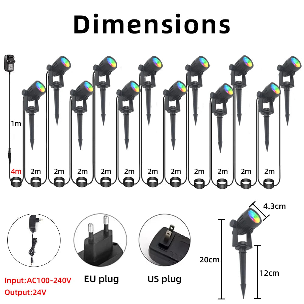 Outdoor Smart Landscape Spotlight APP and Remote Control 16 Million Colors IP65 Waterproof For Path Courtyard Gardens Backyard