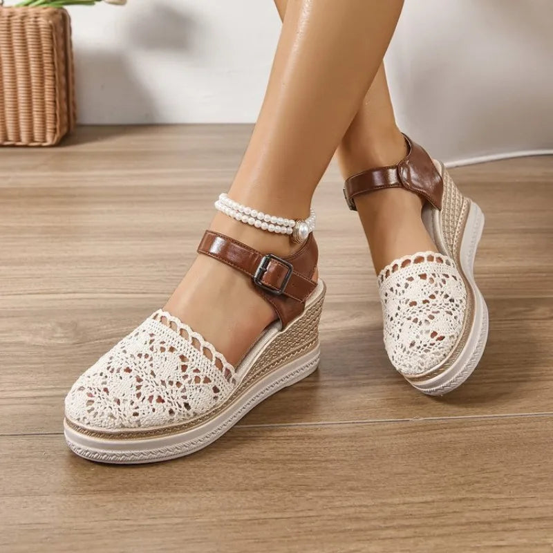 Women Sandals 2025 Summer New Fashion Canvas Wedge Sandals Casual Espadrilles Fashion Platform Woman Sandals Zapatos De Mujer