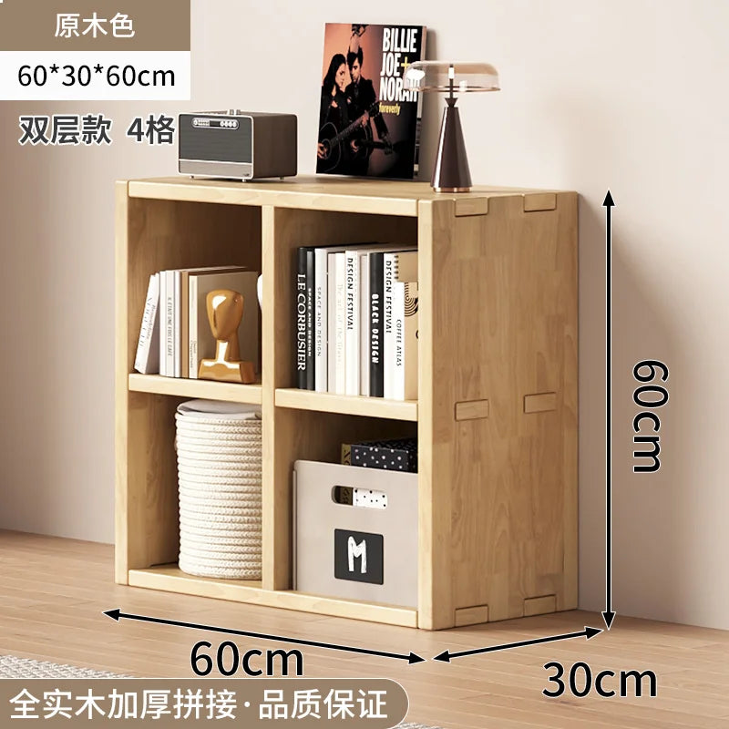 Solid Wood Short Bookshelf Floor Storage Cabinet Grid Organizer Shelf for Living Room Home & Kindergarten Display Unit