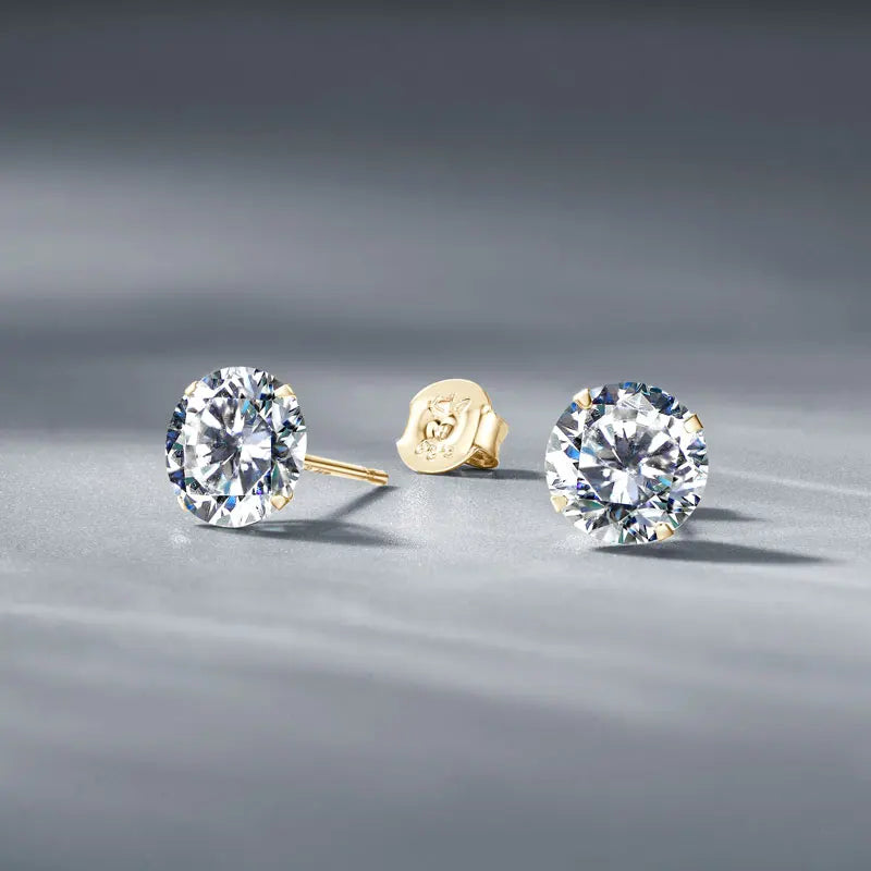 Anziw Solid Gold 14K Earrings Classic 3mm/4mm/5mm/6mm D Color Round Cut Moissanite Stud Earrings for Women Men Jewelry Certified