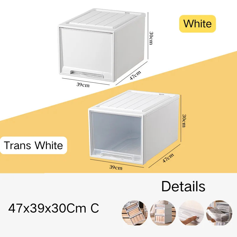 Household Stacking Storage Drawer Boxes Large Capacity Wardrobe Drawer Organizer Plastic Clear Clothes Container With Lids