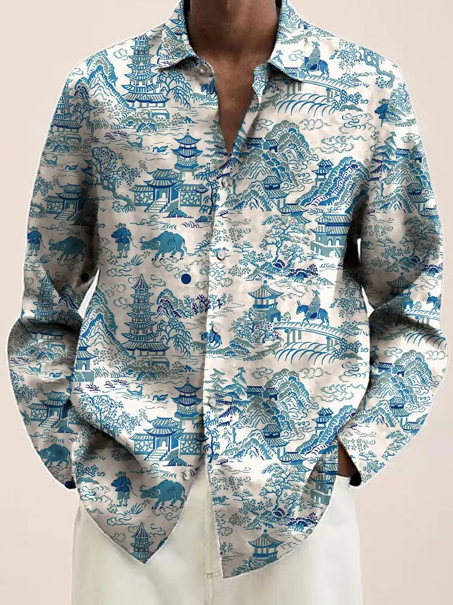 Mens Red Floral Print Long Sleeve Shirt 2023 Fashion Design Luxury Long Sleeve Tops Mens Four Seasons Button Lapel Shirt