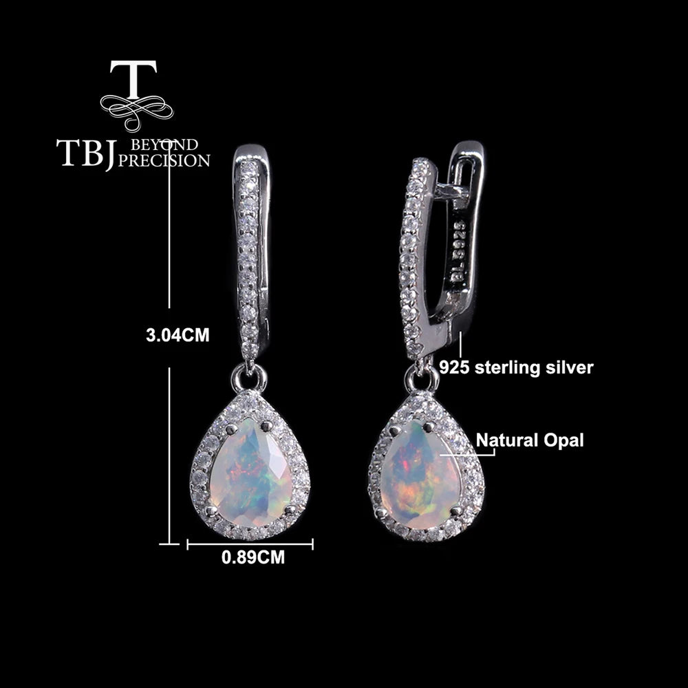 925 Sterling Silver Simple Pear Clasp Earrings with Natural Ethiopia Opal Gemstones Fine Jewelry for Women Nice Gift