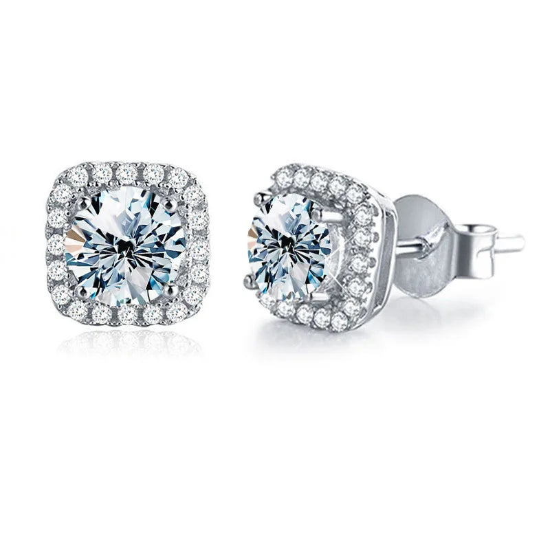 Real Moissanite Square Stud Earrings 0.5ct 1ct D Color VVS1 Pure 925 Sterling Silver for Women Wedding Fine Jewelry