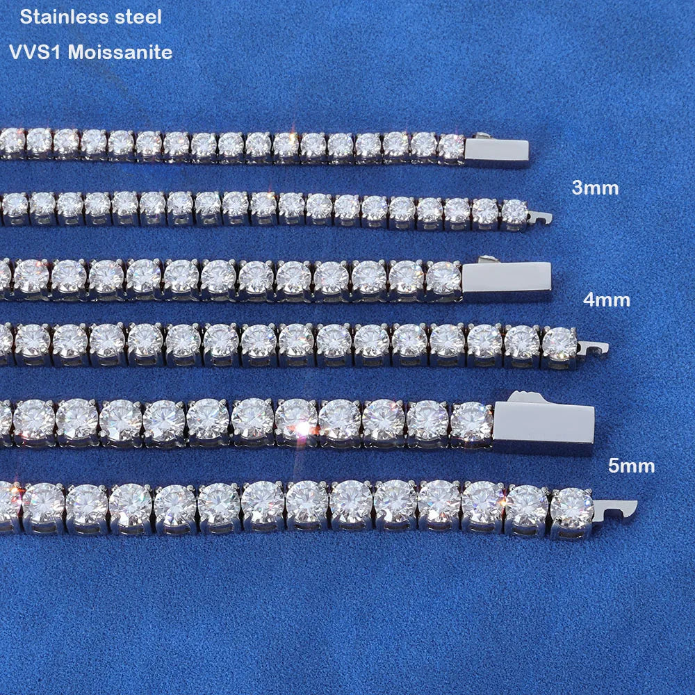 FLEXKING Moissanite Tennis Chain Necklace Stainless Steel Pass Diamond Test GRA Certification Wedding and Engagement Jewelry