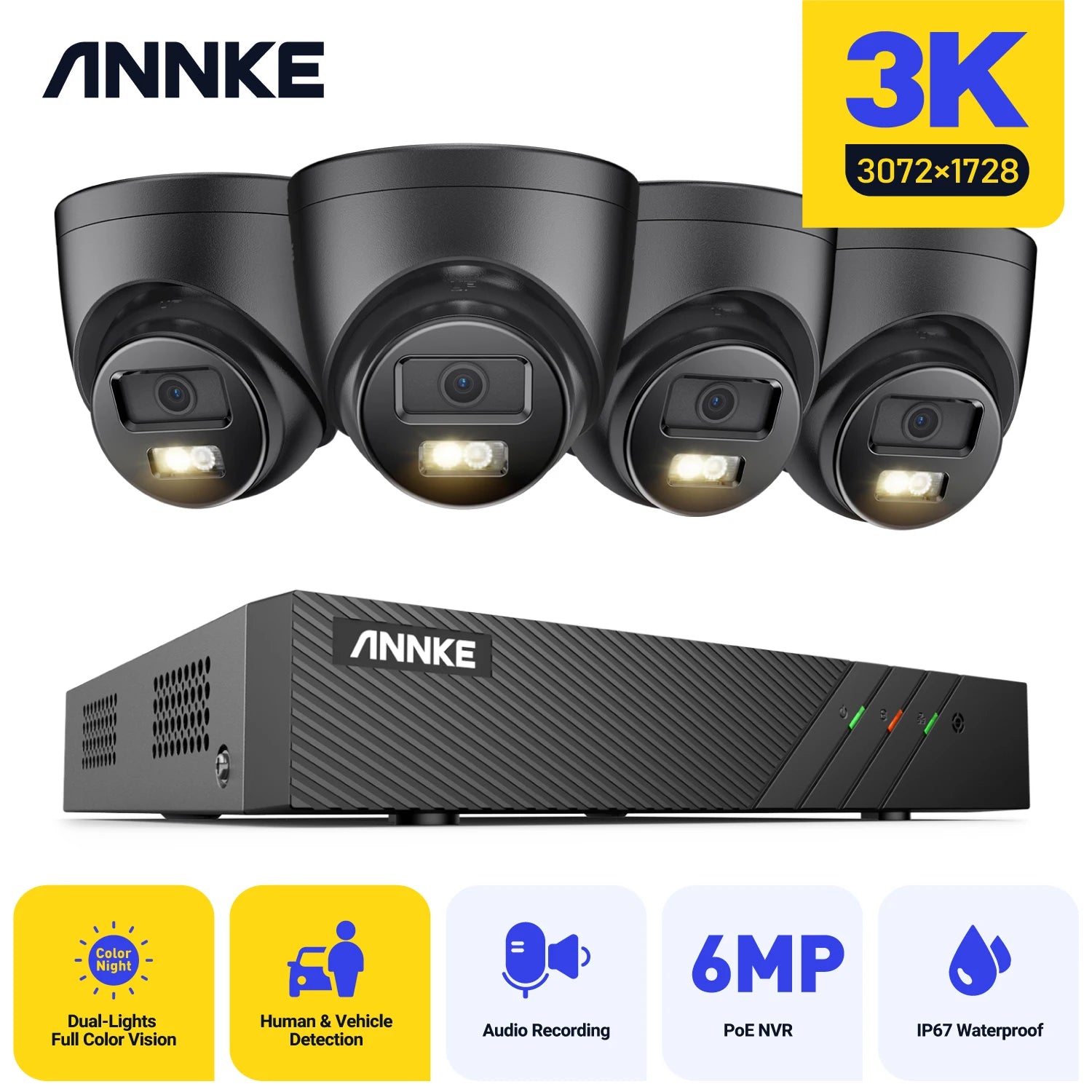 ANNKE 3K 5MP Ultra HD POE Video Surveillance System 8CH NVR Recorder 3K Security Cameras CCTV Kit Smart Dual Lights IP Camera