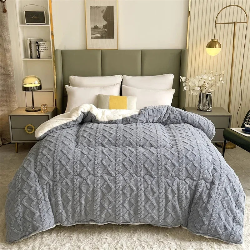 High End Thickened Winter Warm Blankets for Beds Artificial Lamb Cashmere Weighted Blanket Thicker Warmth Duvet Quilt Comforter