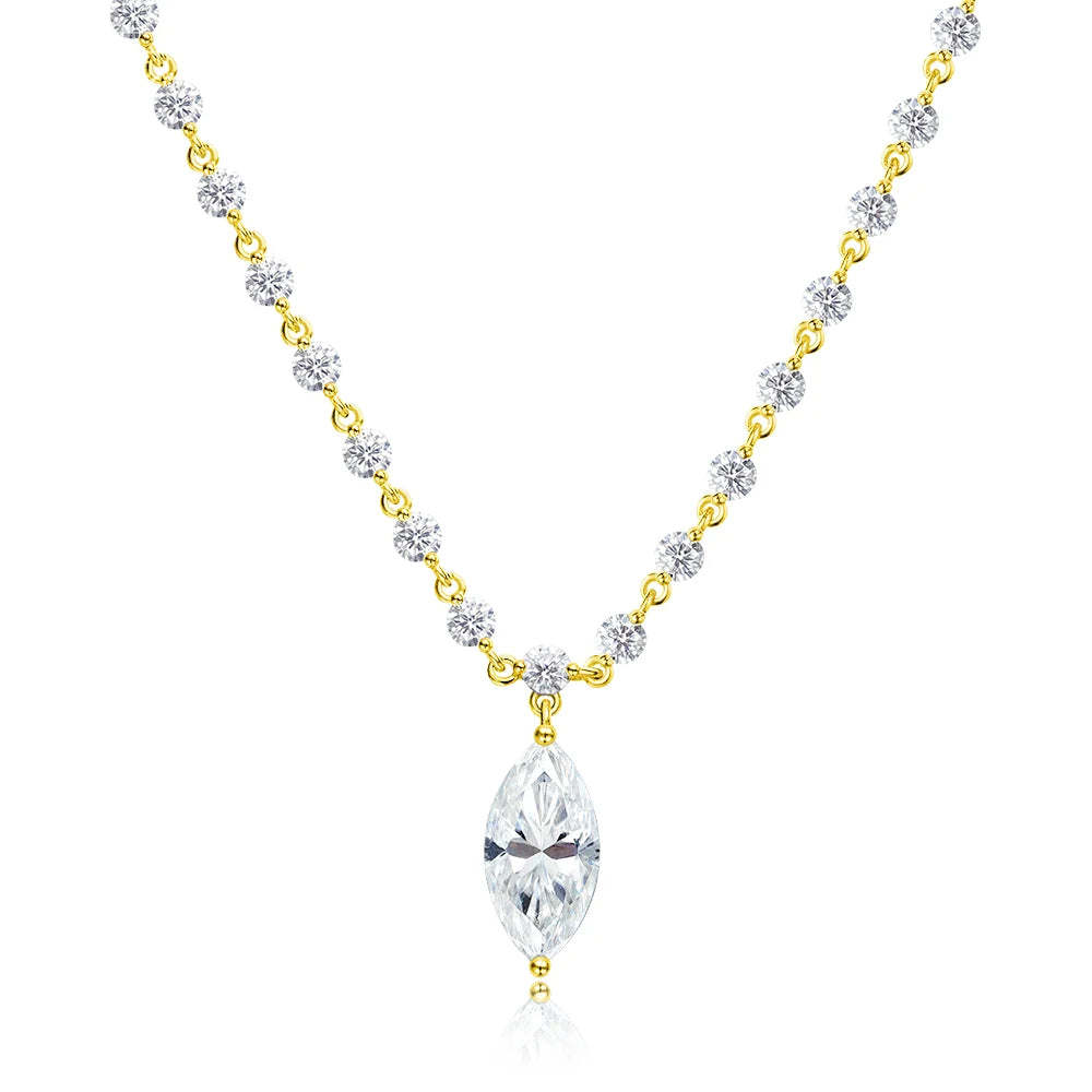 Smyoue 18k Plated Marquise Cut Moissanite Tennis Necklace for Women Choker Lab Diamond D Color Chain 925 Sterling Silver Jewelry