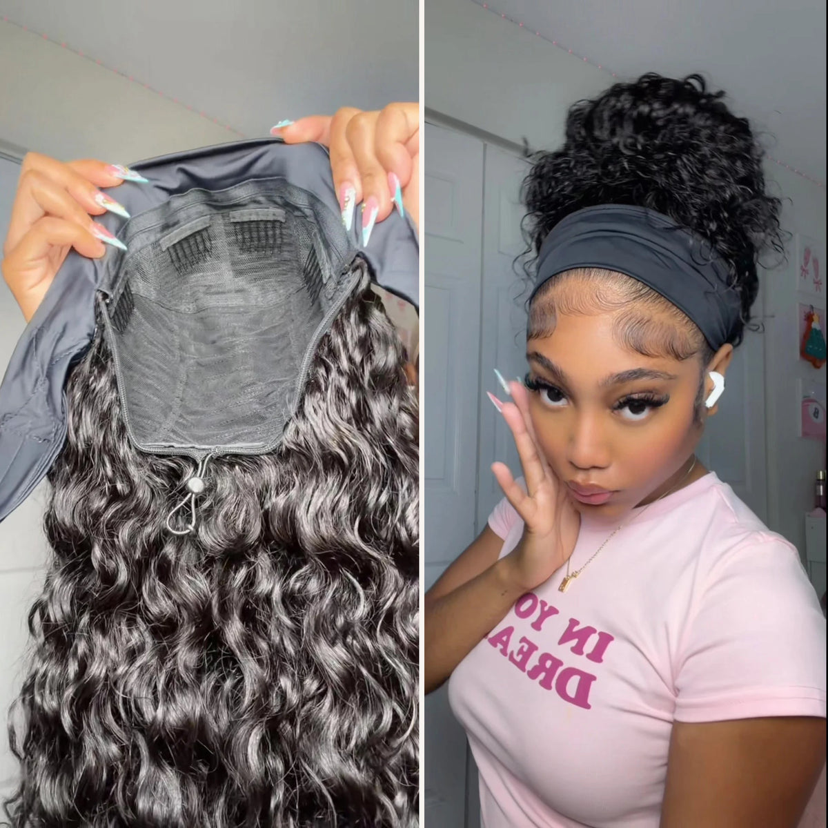 Curly Human Hair Wigs Glueless Wear and go Wigs Headband Wigs Human Hair Full Machine Made Wig Beginner Friendly Wigs