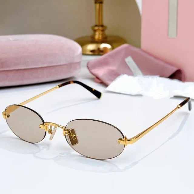 New Oval Rimless Sunglasses For Women Brand Desinger Fashion Ladies Small Eyeglasses Girls Travel Driving Goggles SUN GLASSES