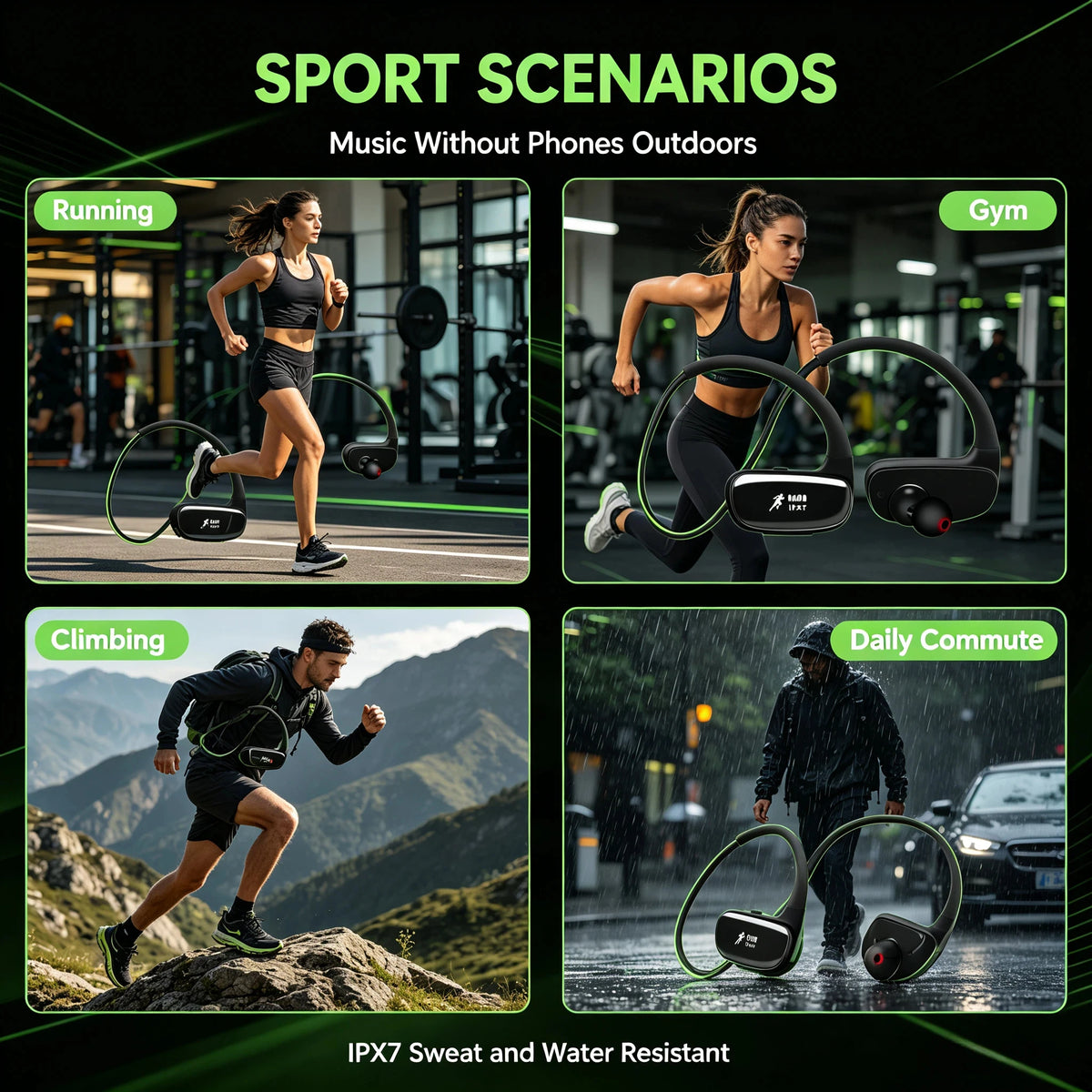 Bluetooth 5.3 In-Ear Earbuds IPX7 Waterproof Headphones, Built-in Noise Cancelling Mic, Secure Fit for Running Gym Fitness